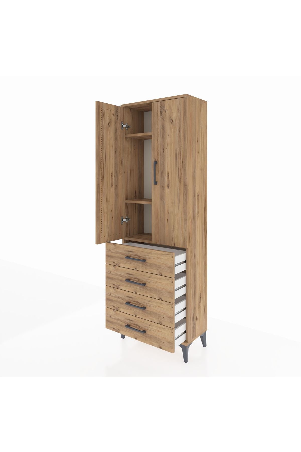 Arges Dolap 3 Raflı 4 Çekmeceli 2 Kapaklı 60x30x182 - S23M005V9A