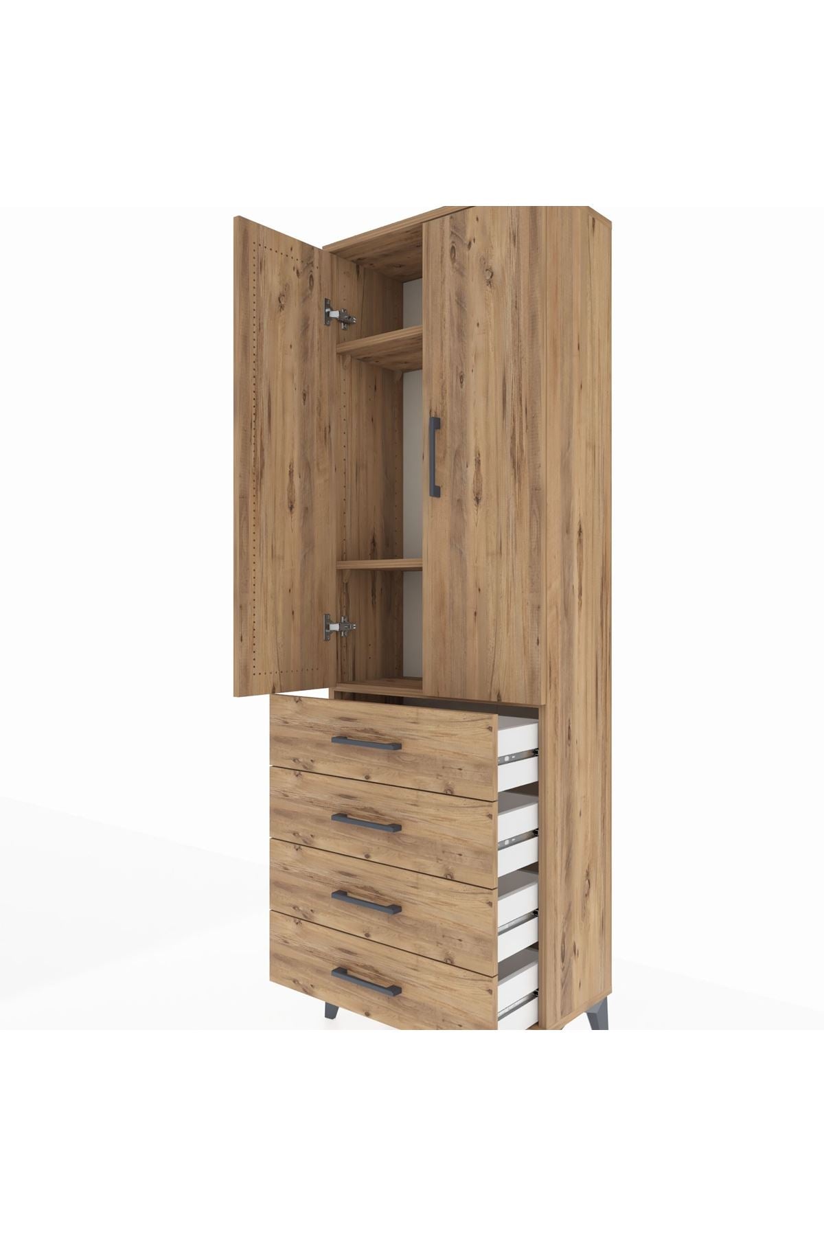 Arges Dolap 3 Raflı 4 Çekmeceli 2 Kapaklı 60x30x182 - S23M005V9A