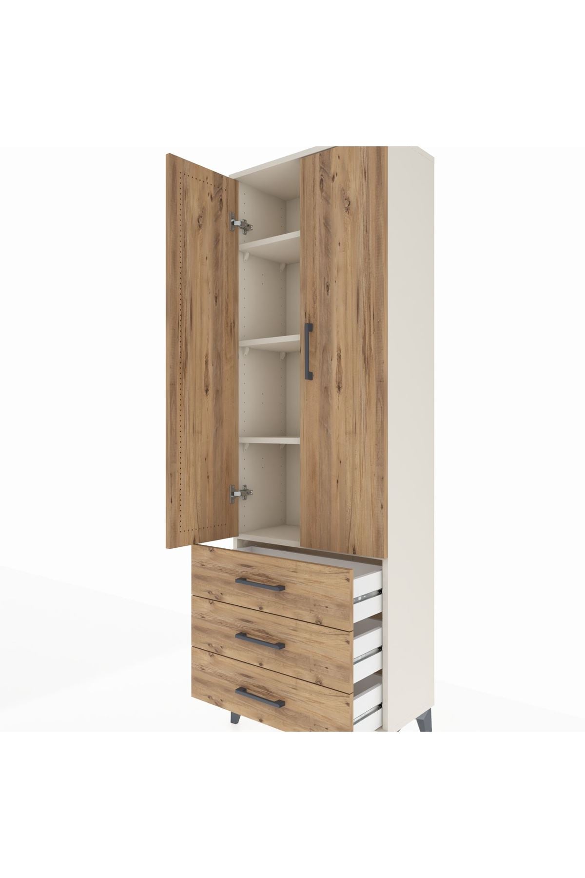 Arges Dolap 4 Raflı 3 Çekmeceli 2 Kapaklı 60x30x182 - S23M006V3A