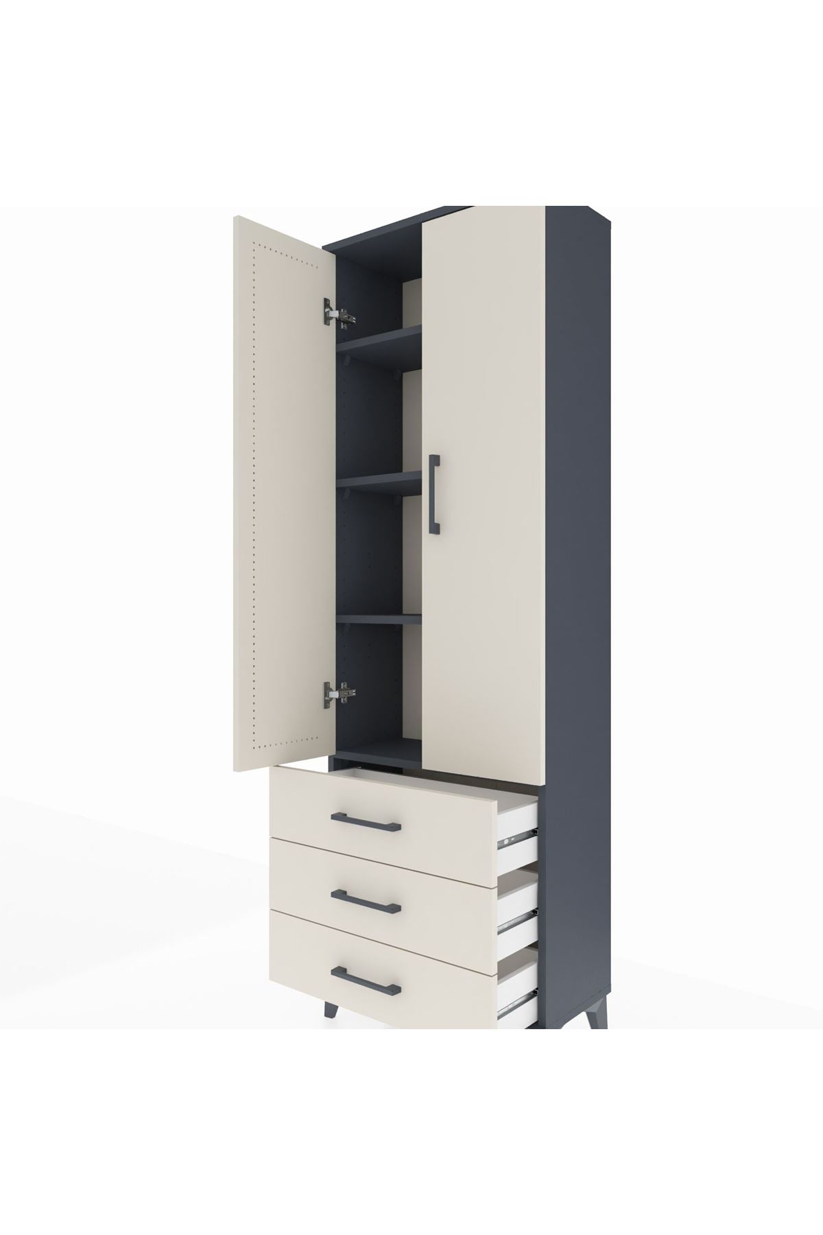 Arges Dolap 4 Raflı 3 Çekmeceli 2 Kapaklı 60x30x182 - S23M006V4A