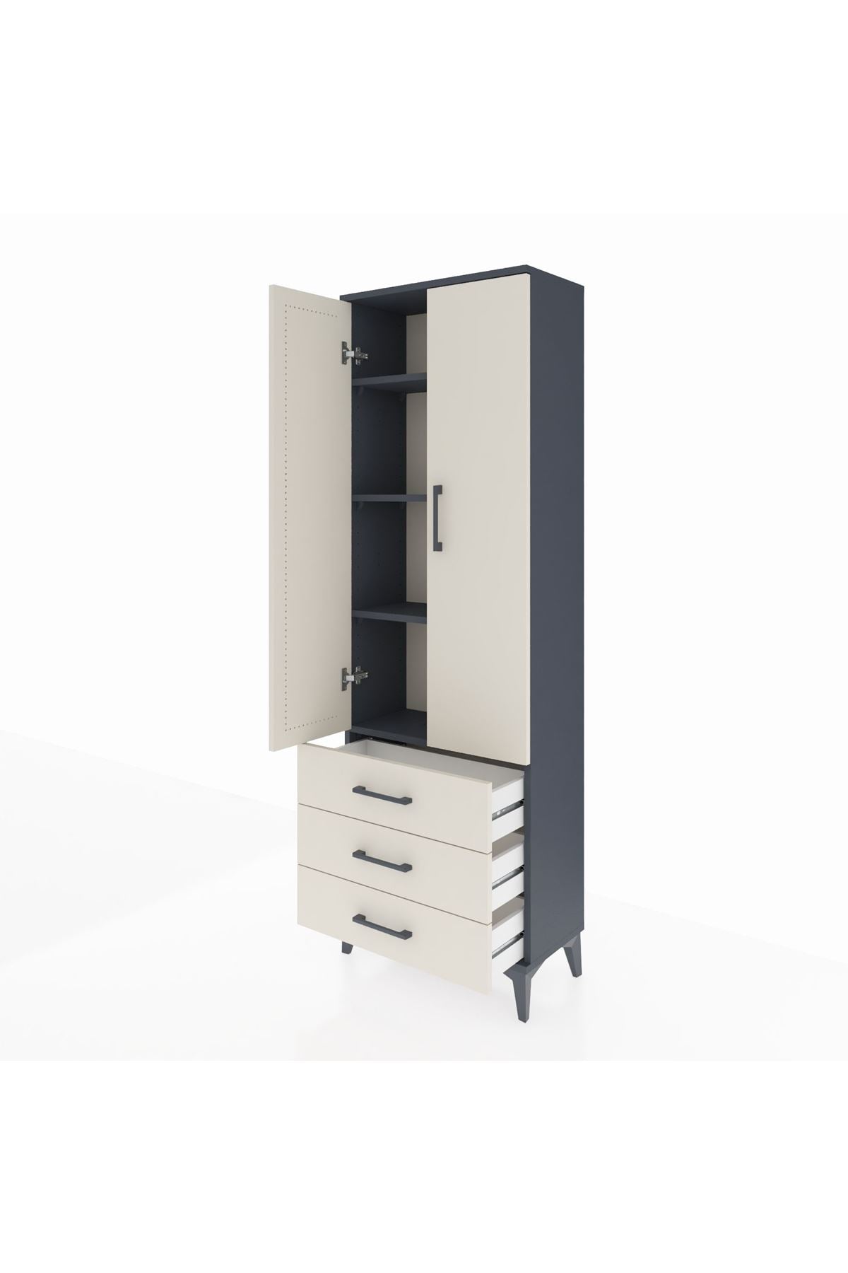Arges Dolap 4 Raflı 3 Çekmeceli 2 Kapaklı 60x30x182 - S23M006V4A