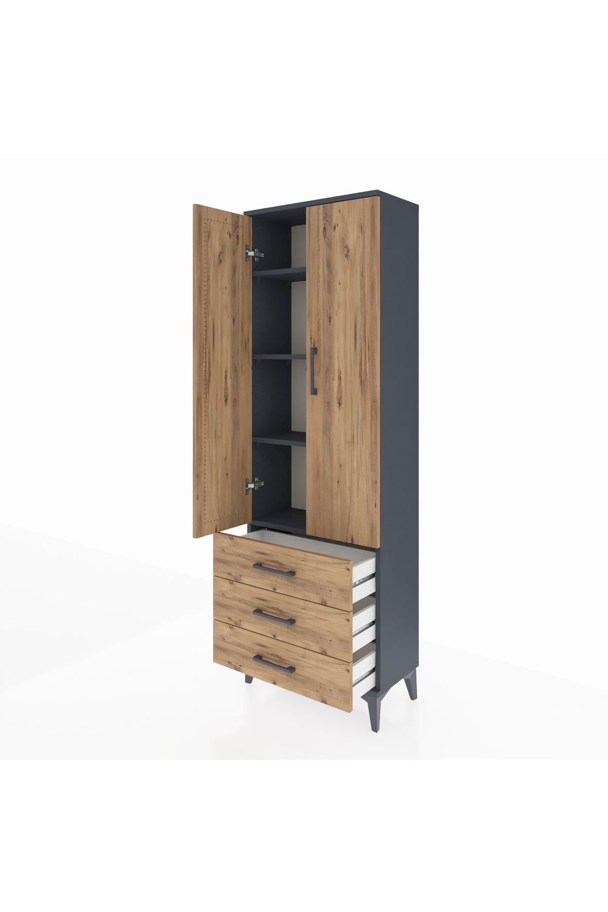 Arges Dolap 4 Raflı 3 Çekmeceli 2 Kapaklı 60x30x182 - S23M006V6A