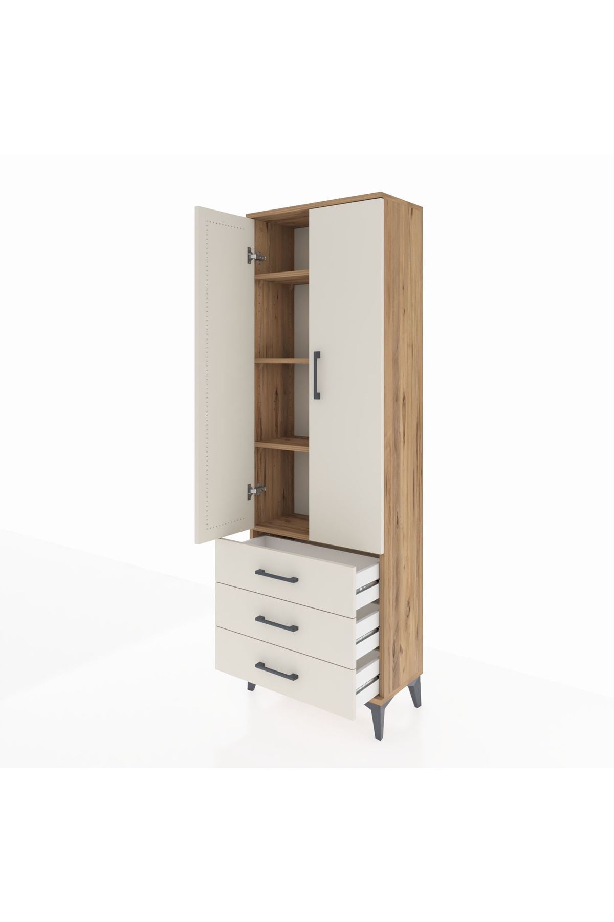 Arges Dolap 4 Raflı 3 Çekmeceli 2 Kapaklı 60x30x182 - S23M006V7A
