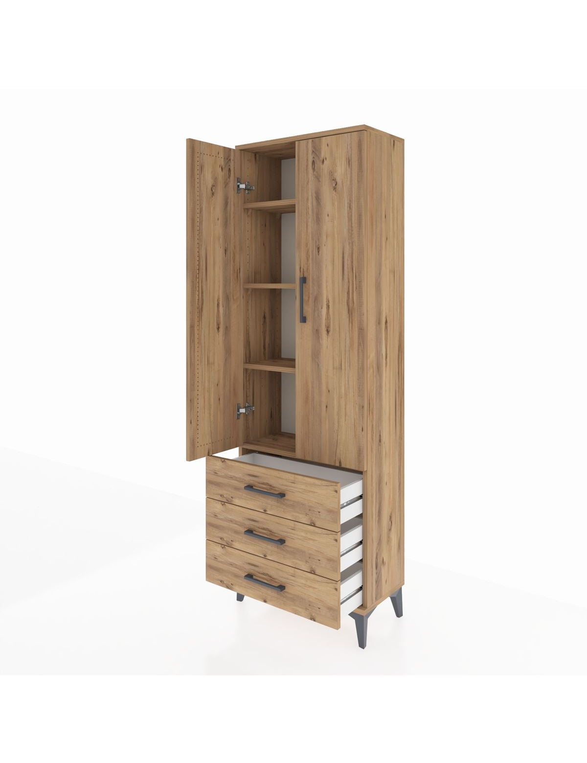 Arges Dolap 4 Raflı 3 Çekmeceli 2 Kapaklı 60x30x182 - S23M006V9A