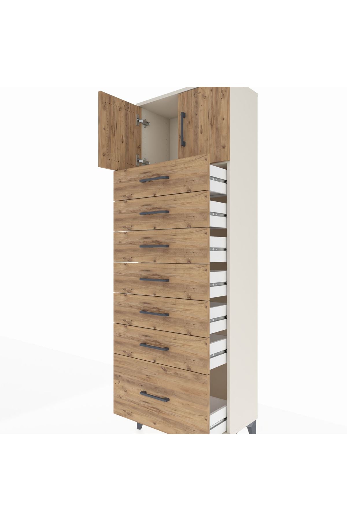 Arges Dolap Tek Raflı 7 Çekmeceli 2 Kapaklı 60x30x182 - S23M010V3A
