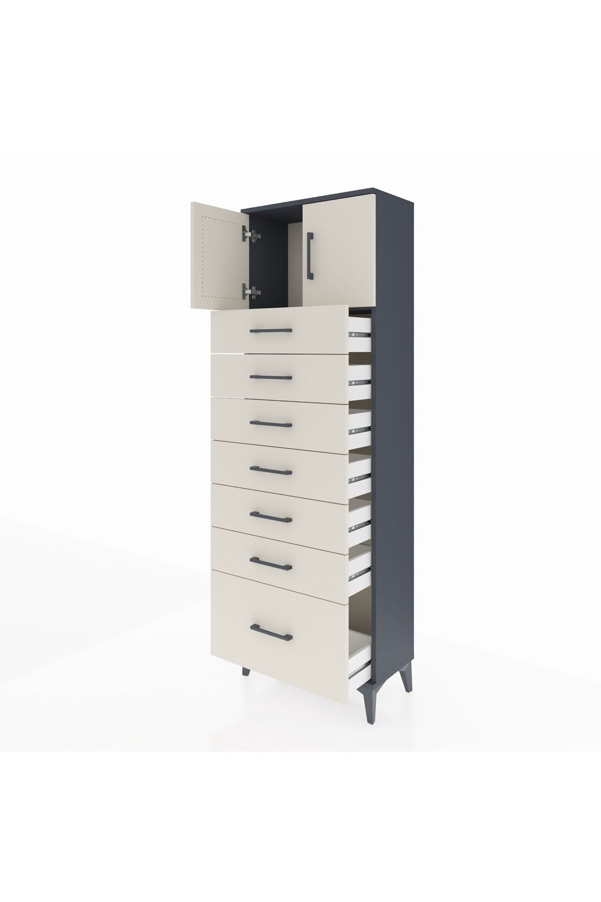 Arges Dolap Tek Raflı 7 Çekmeceli 2 Kapaklı 60x30x182 - S23M010V4A