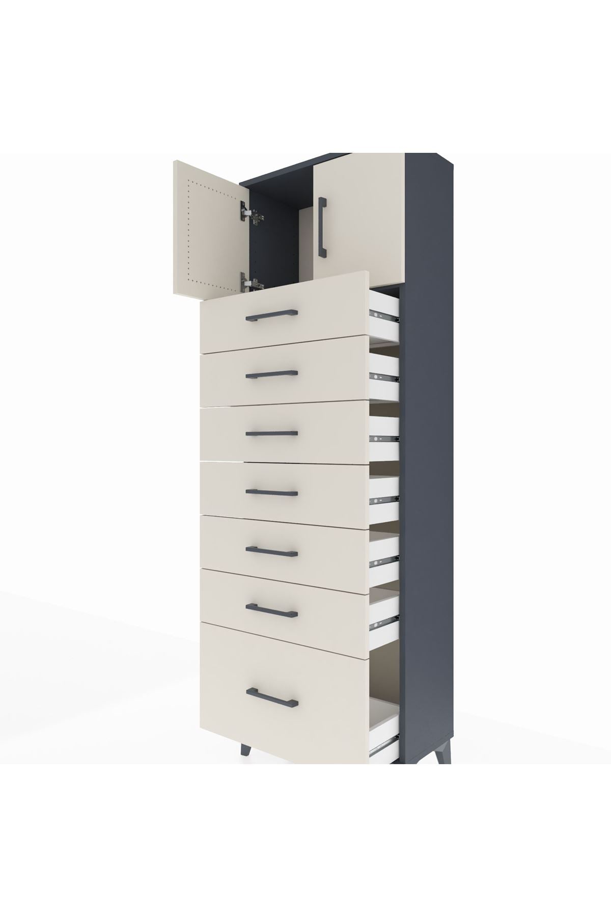 Arges Dolap Tek Raflı 7 Çekmeceli 2 Kapaklı 60x30x182 - S23M010V4A