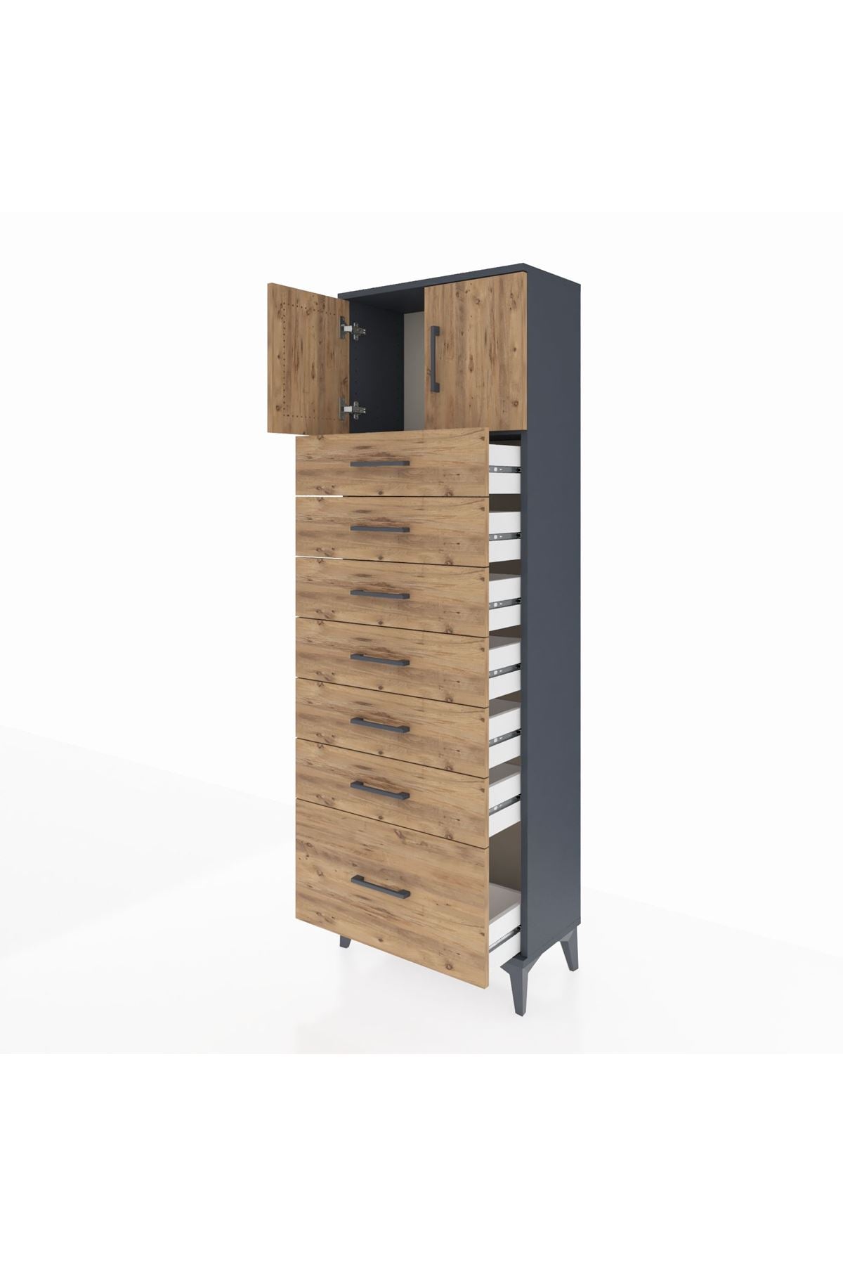 Arges Dolap Tek Raflı 7 Çekmeceli 2 Kapaklı 60x30x182 - S23M010V6A
