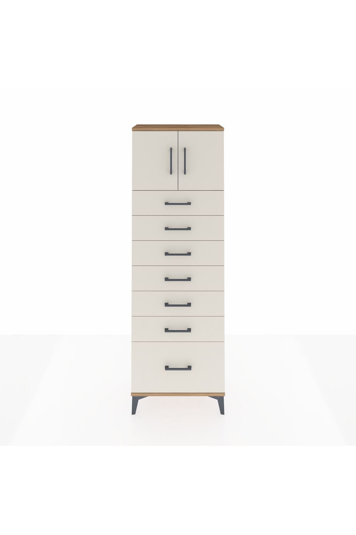 Arges Dolap Tek Raflı 7 Çekmeceli 2 Kapaklı 60x30x182 - S23M010V7A