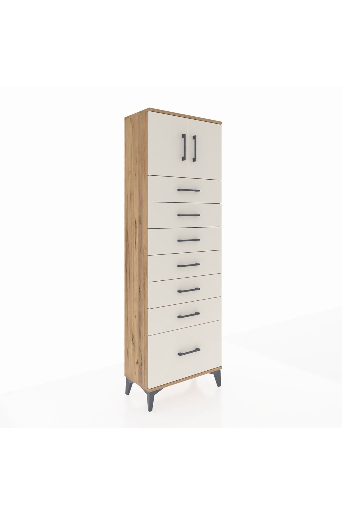 Arges Dolap Tek Raflı 7 Çekmeceli 2 Kapaklı 60x30x182 - S23M010V7A