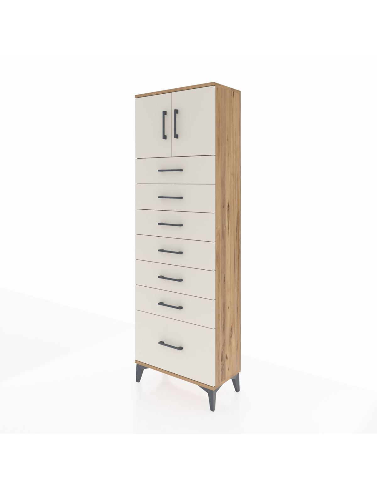 Arges Dolap Tek Raflı 7 Çekmeceli 2 Kapaklı 60x30x182 - S23M010V7A