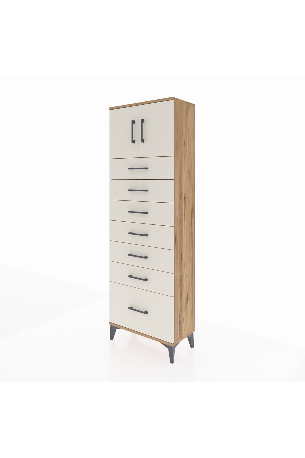 Arges Dolap Tek Raflı 7 Çekmeceli 2 Kapaklı 60x30x182 - S23M010V7A
