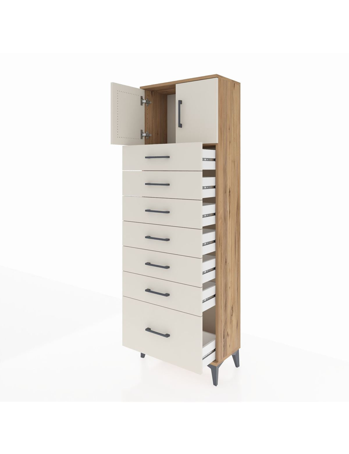 Arges Dolap Tek Raflı 7 Çekmeceli 2 Kapaklı 60x30x182 - S23M010V7A
