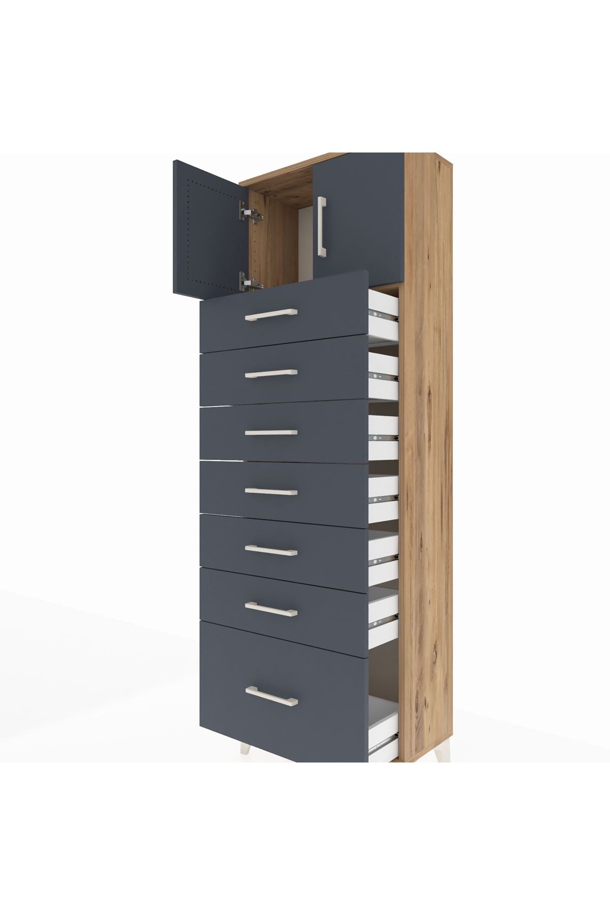 Arges Dolap Tek Raflı 7 Çekmeceli 2 Kapaklı 60x30x182 - S23M010V8A