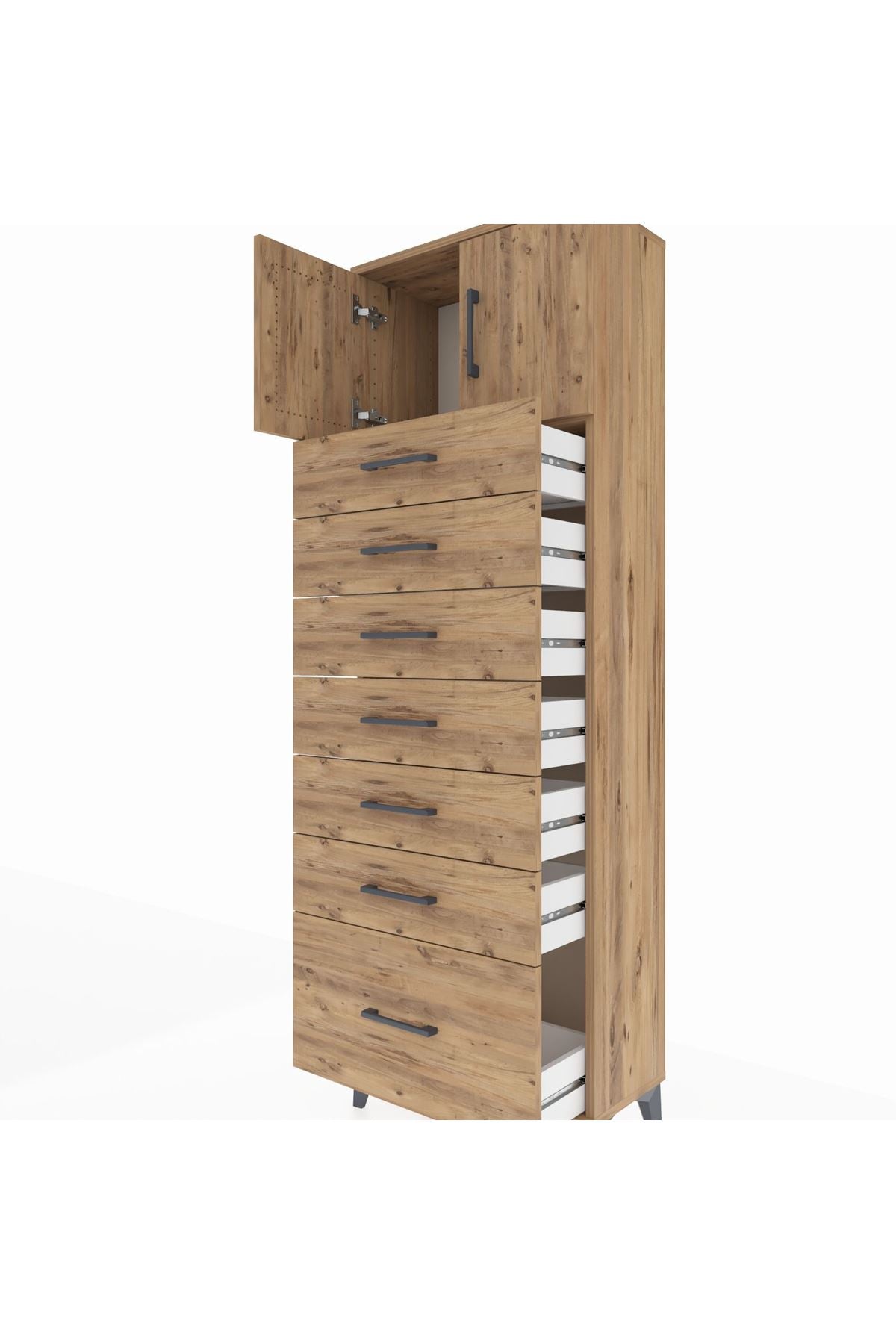 Arges Dolap Tek Raflı 7 Çekmeceli 2 Kapaklı 60x30x182 - S23M010V9A
