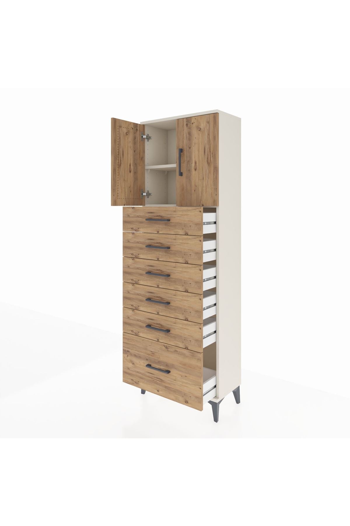 Arges Dolap 2 Raflı 6 Çekmeceli 2 Kapaklı 60x30x182 - S23M011V3A
