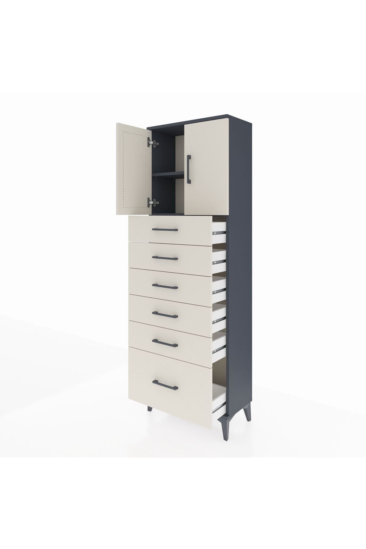 Arges Dolap 2 Raflı 6 Çekmeceli 2 Kapaklı 60x30x182 - S23M011V4A