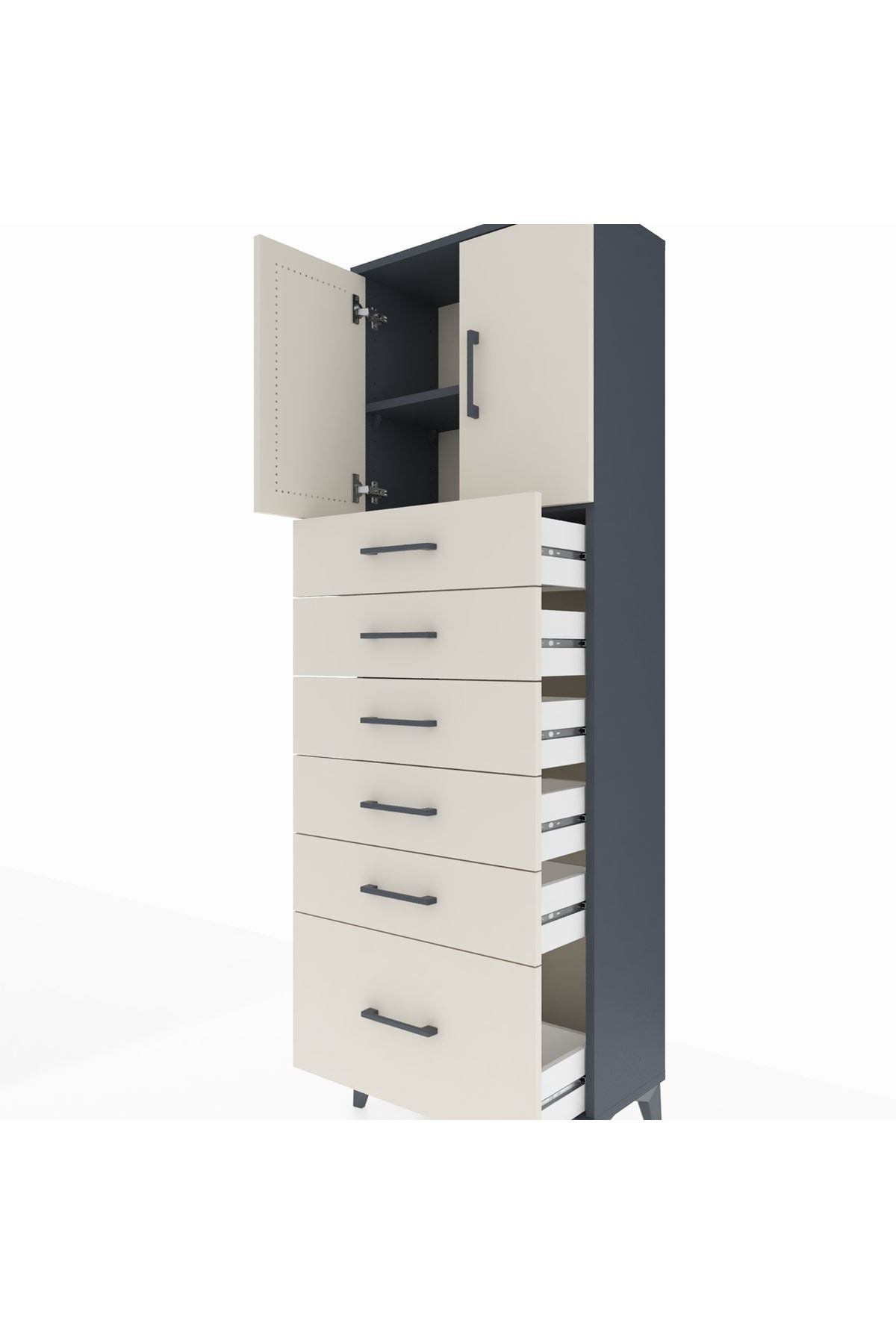Arges Dolap 2 Raflı 6 Çekmeceli 2 Kapaklı 60x30x182 - S23M011V4A