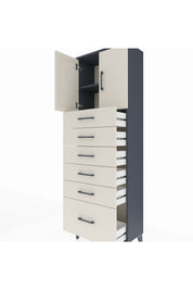 Arges Dolap 2 Raflı 6 Çekmeceli 2 Kapaklı 60x30x182 - S23M011V4A