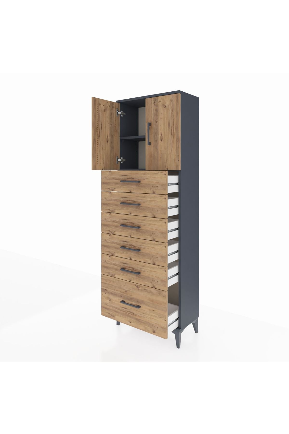 Arges Dolap 2 Raflı 6 Çekmeceli 2 Kapaklı 60x30x182 - S23M011V6A