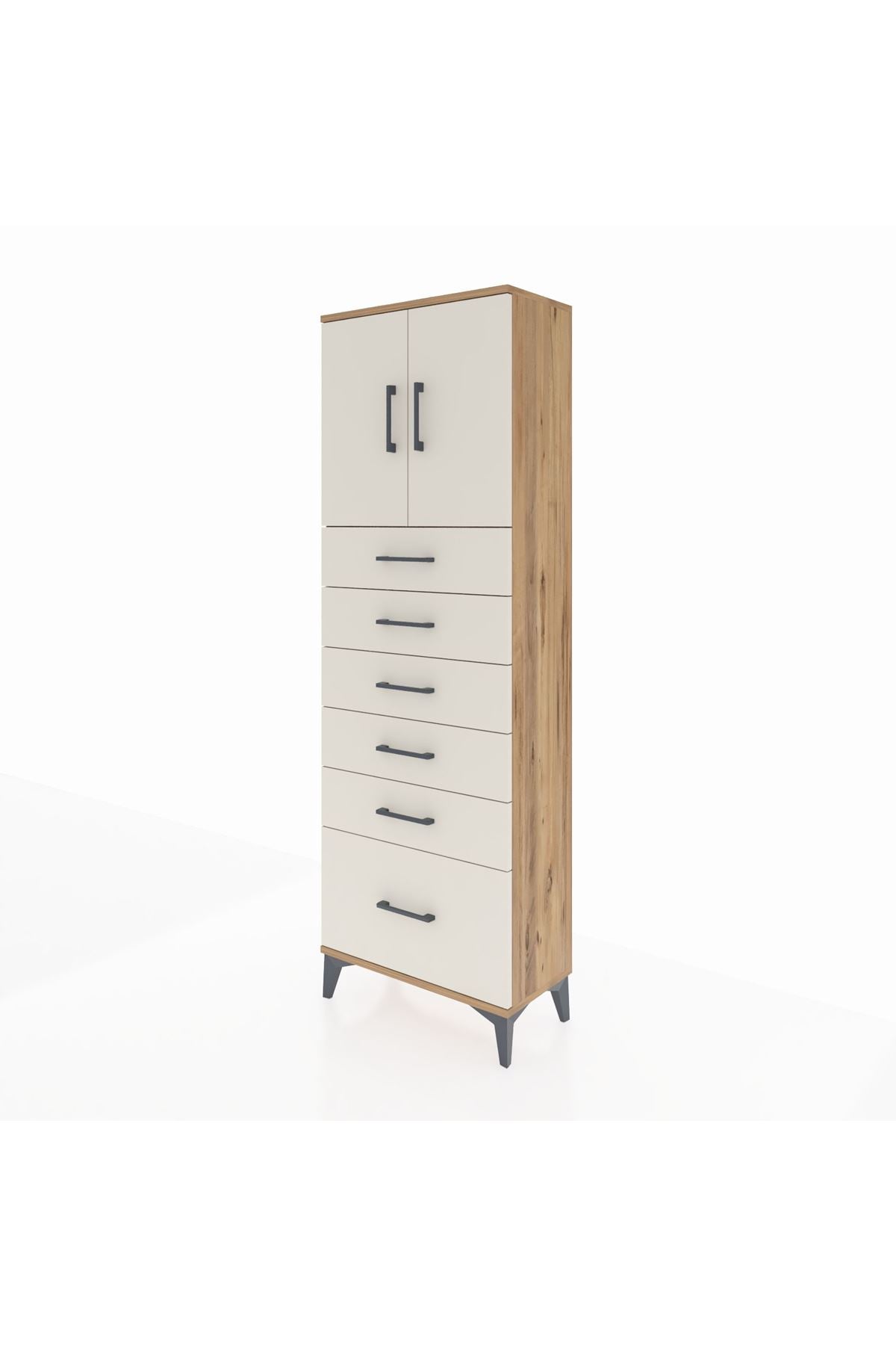 Arges Dolap 2 Raflı 6 Çekmeceli 2 Kapaklı 60x30x182 - S23M011V7A