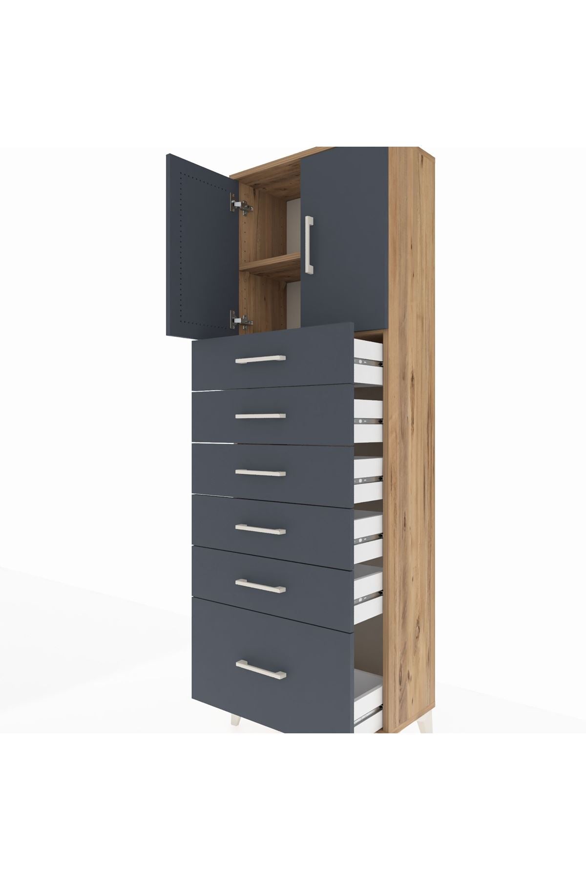 Arges Dolap 2 Raflı 6 Çekmeceli 2 Kapaklı 60x30x182 - S23M011V8A