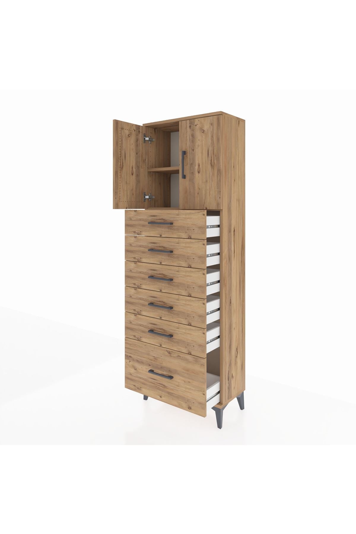 Arges Dolap 2 Raflı 6 Çekmeceli 2 Kapaklı 60x30x182 - S23M011V9A