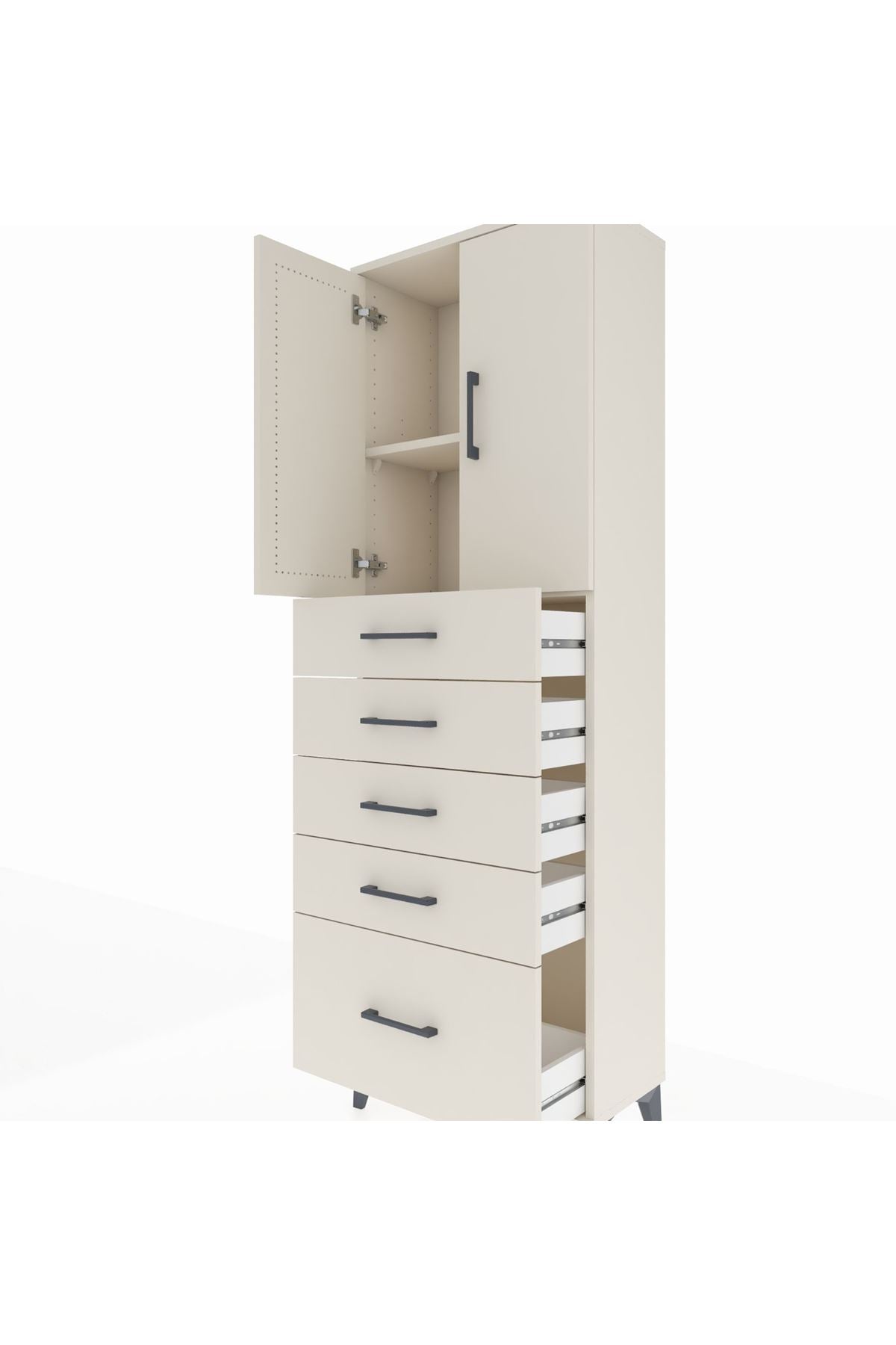 Arges Dolap 2 Raflı 5 Çekmeceli 2 Kapaklı 60x30x182 - S23M012V1A
