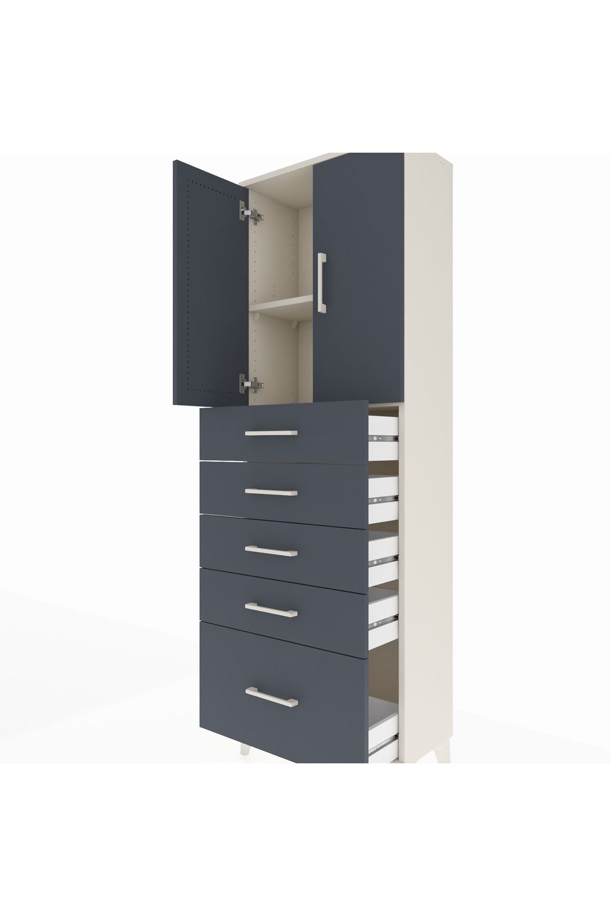 Arges Dolap 2 Raflı 5 Çekmeceli 2 Kapaklı 60x30x182 - S23M012V2A
