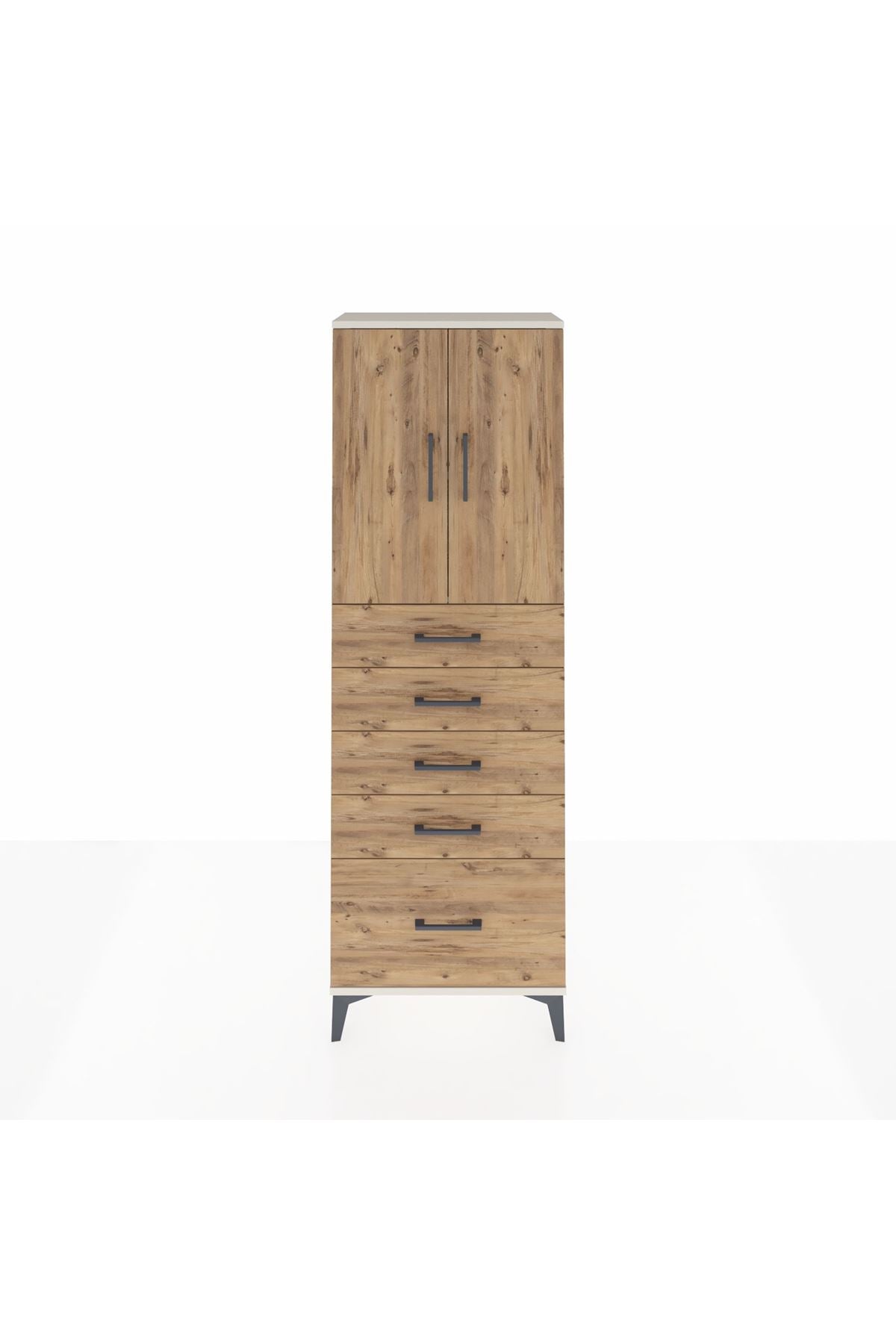 Arges Dolap 2 Raflı 5 Çekmeceli 2 Kapaklı 60x30x182 - S23M012V3A