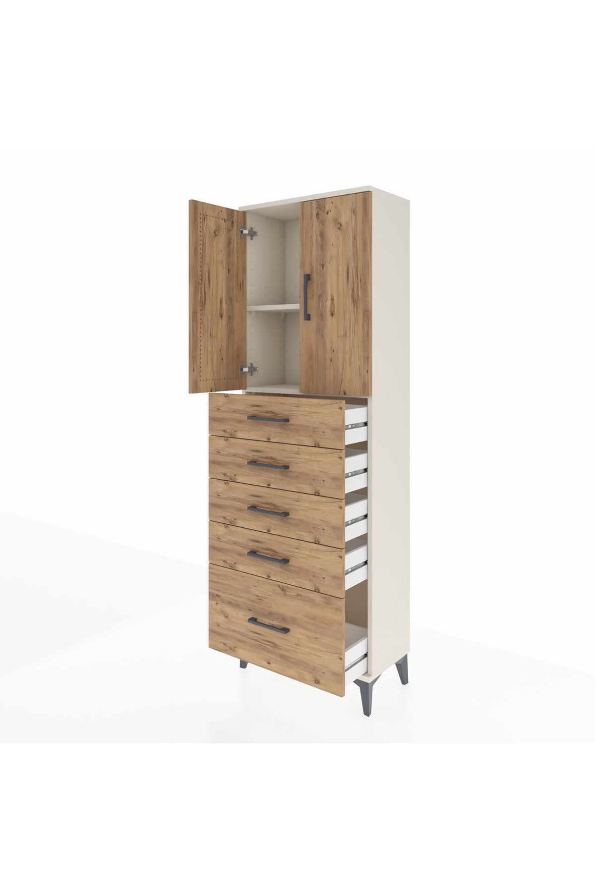 Arges Dolap 2 Raflı 5 Çekmeceli 2 Kapaklı 60x30x182 - S23M012V3A