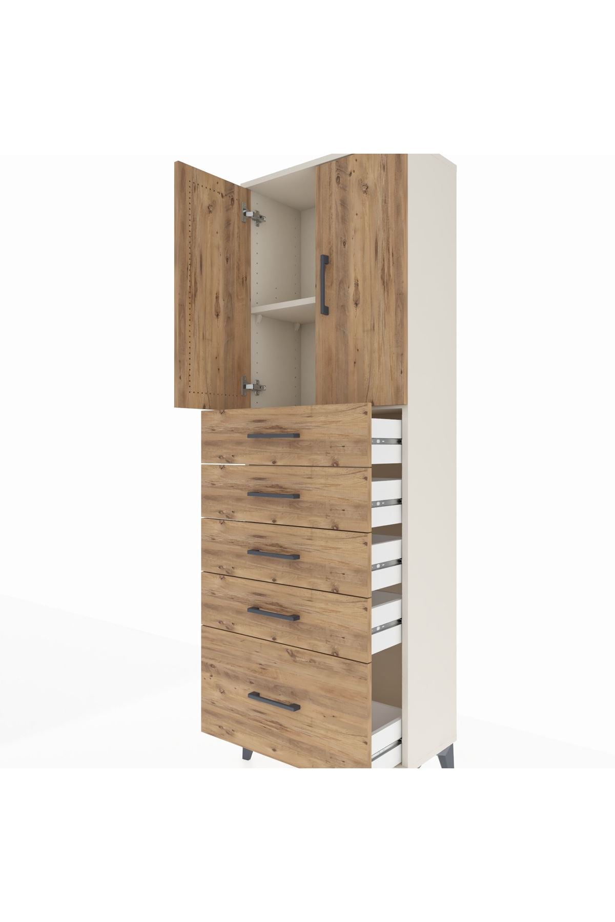 Arges Dolap 2 Raflı 5 Çekmeceli 2 Kapaklı 60x30x182 - S23M012V3A