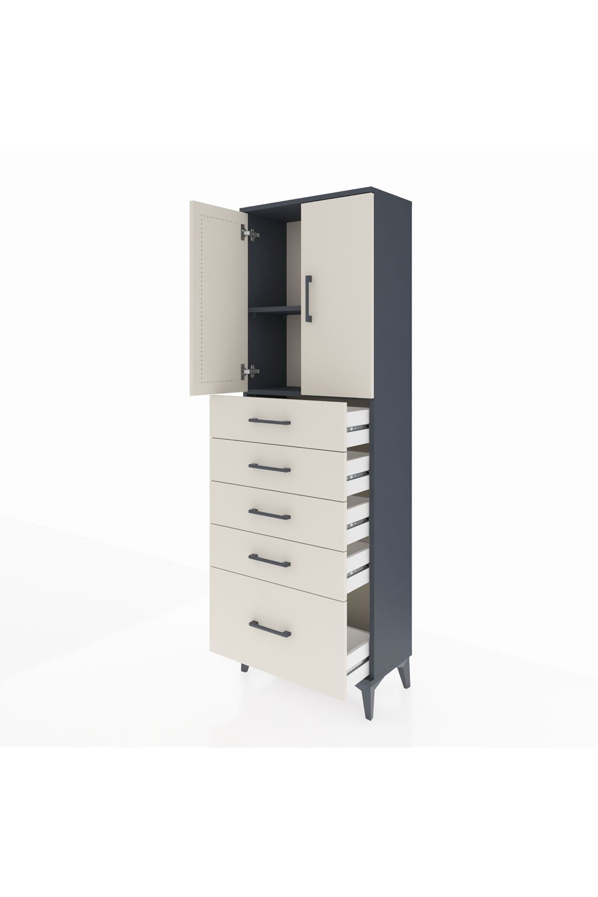 Arges Dolap 2 Raflı 5 Çekmeceli 2 Kapaklı 60x30x182 - S23M012V4A