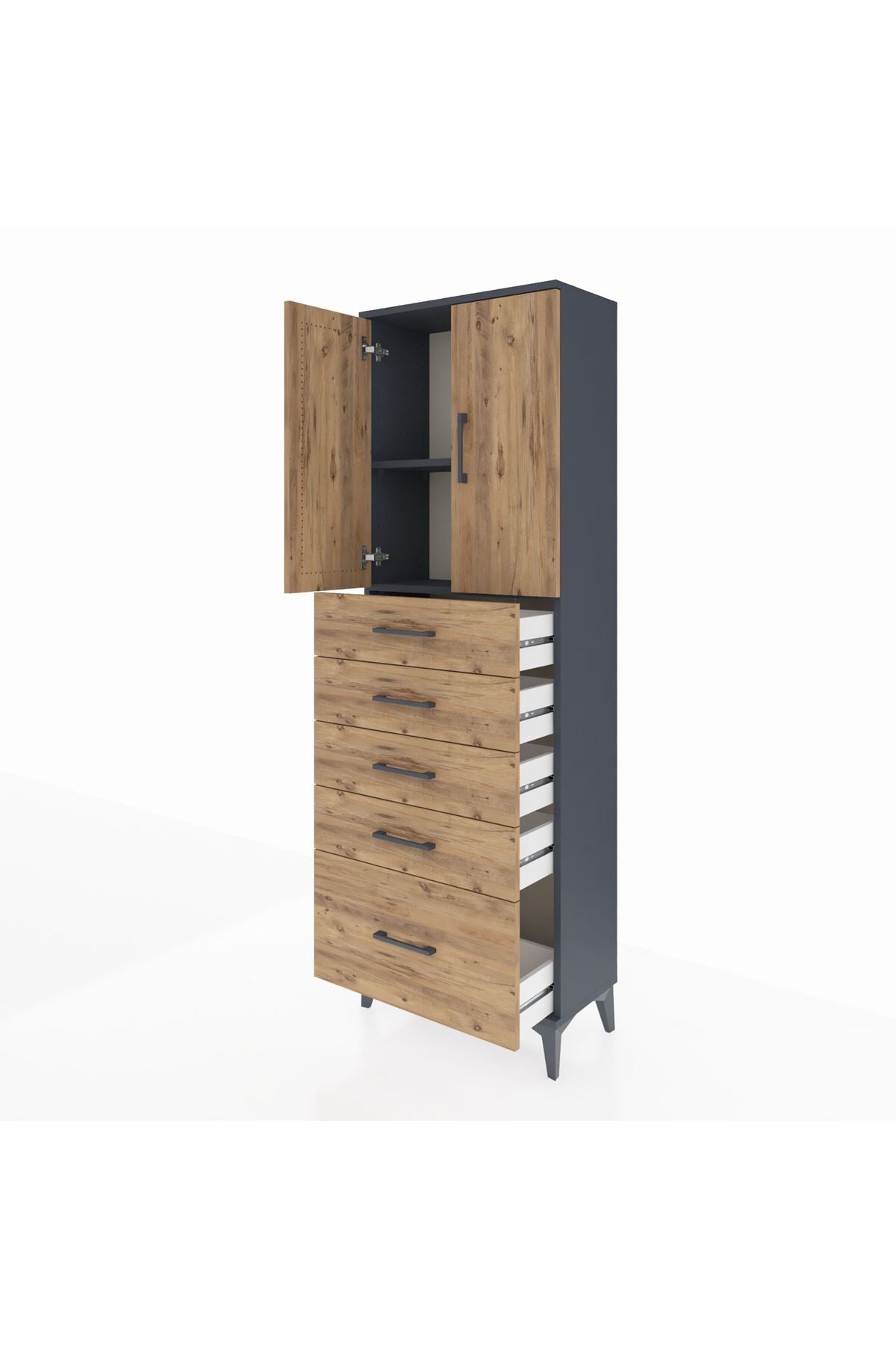Arges Dolap 2 Raflı 5 Çekmeceli 2 Kapaklı 60x30x182 - S23M012V6A