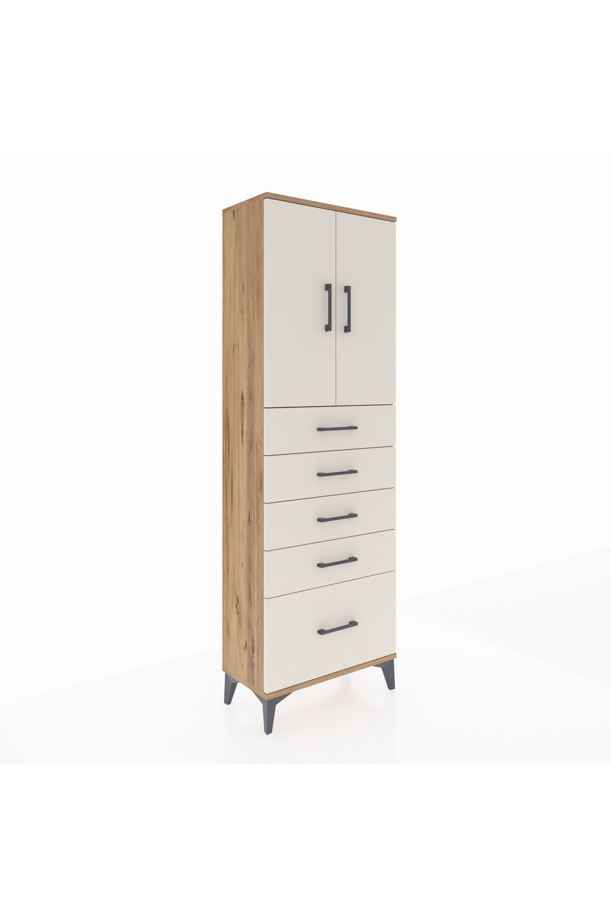 Arges Dolap 2 Raflı 5 Çekmeceli 2 Kapaklı 60x30x182 - S23M012V7A