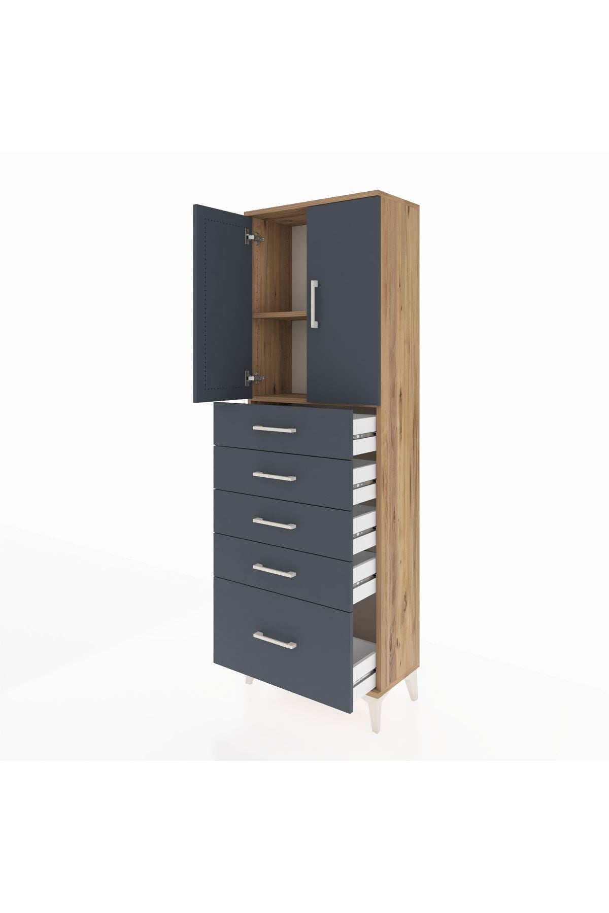 Arges Dolap 2 Raflı 5 Çekmeceli 2 Kapaklı 60x30x182 - S23M012V8A