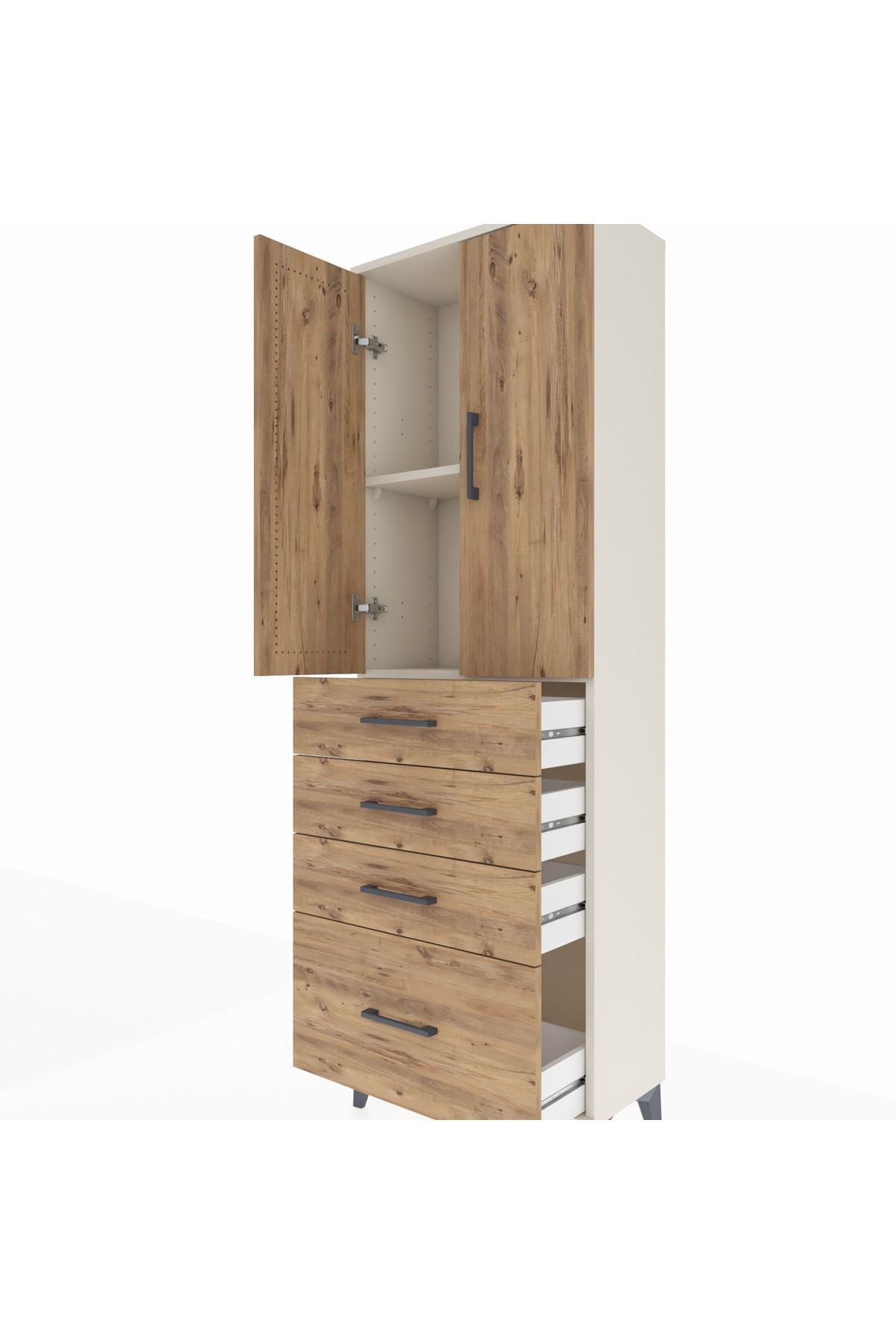 Arges Dolap 2 Raflı 4 Çekmeceli 2 Kapaklı 60x30x182 - S23M013V3A