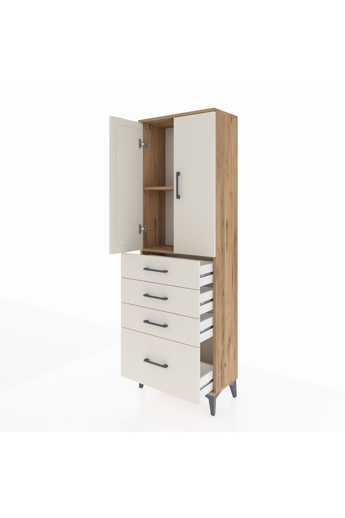 Arges Dolap 2 Raflı 4 Çekmeceli 2 Kapaklı 60x30x182 - S23M013V7A