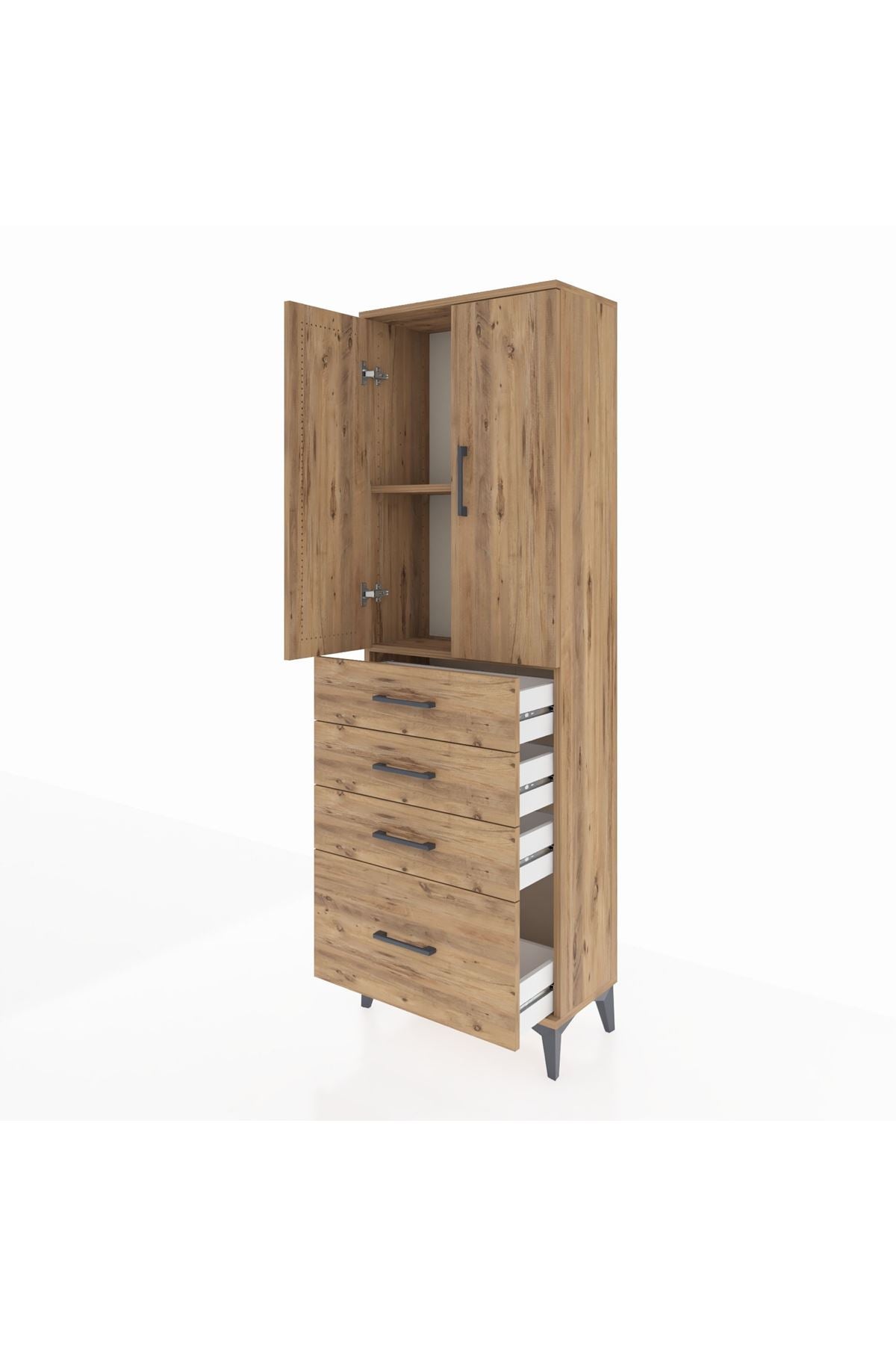 Arges Dolap 2 Raflı 4 Çekmeceli 2 Kapaklı 60x30x182 - S23M013V9A
