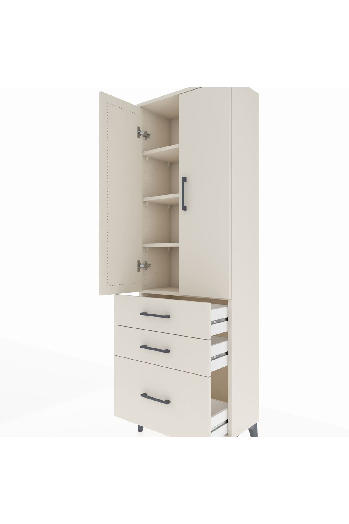 Arges Dolap 4 Raflı 3 Çekmeceli 2 Kapaklı 60x30x182 - S23M014V1A