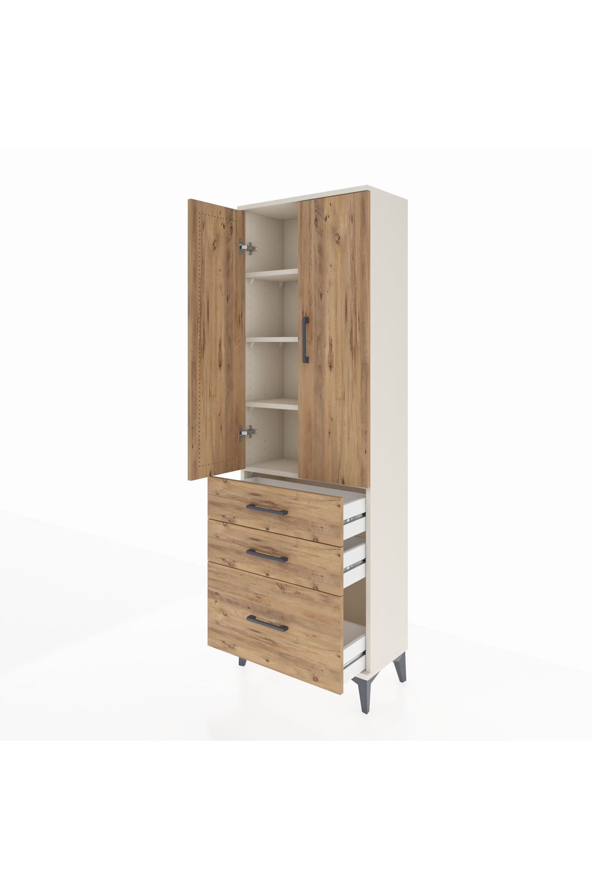 Arges Dolap 4 Raflı 3 Çekmeceli 2 Kapaklı 60x30x182 - S23M014V3A