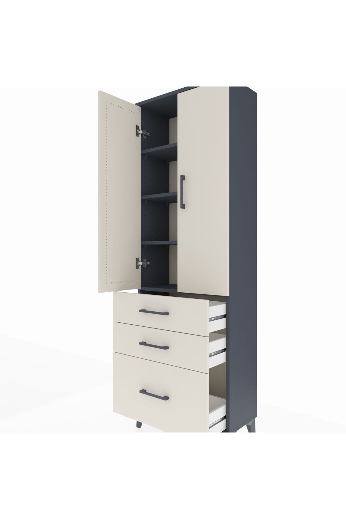 Arges Dolap 4 Raflı 3 Çekmeceli 2 Kapaklı 60x30x182 - S23M014V4A