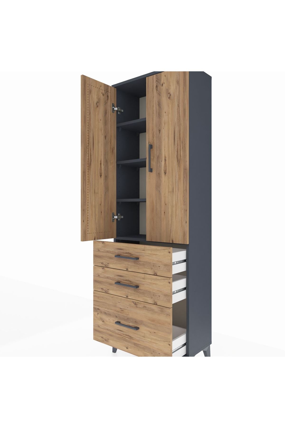 Arges Dolap 4 Raflı 3 Çekmeceli 2 Kapaklı 60x30x182 - S23M014V6A