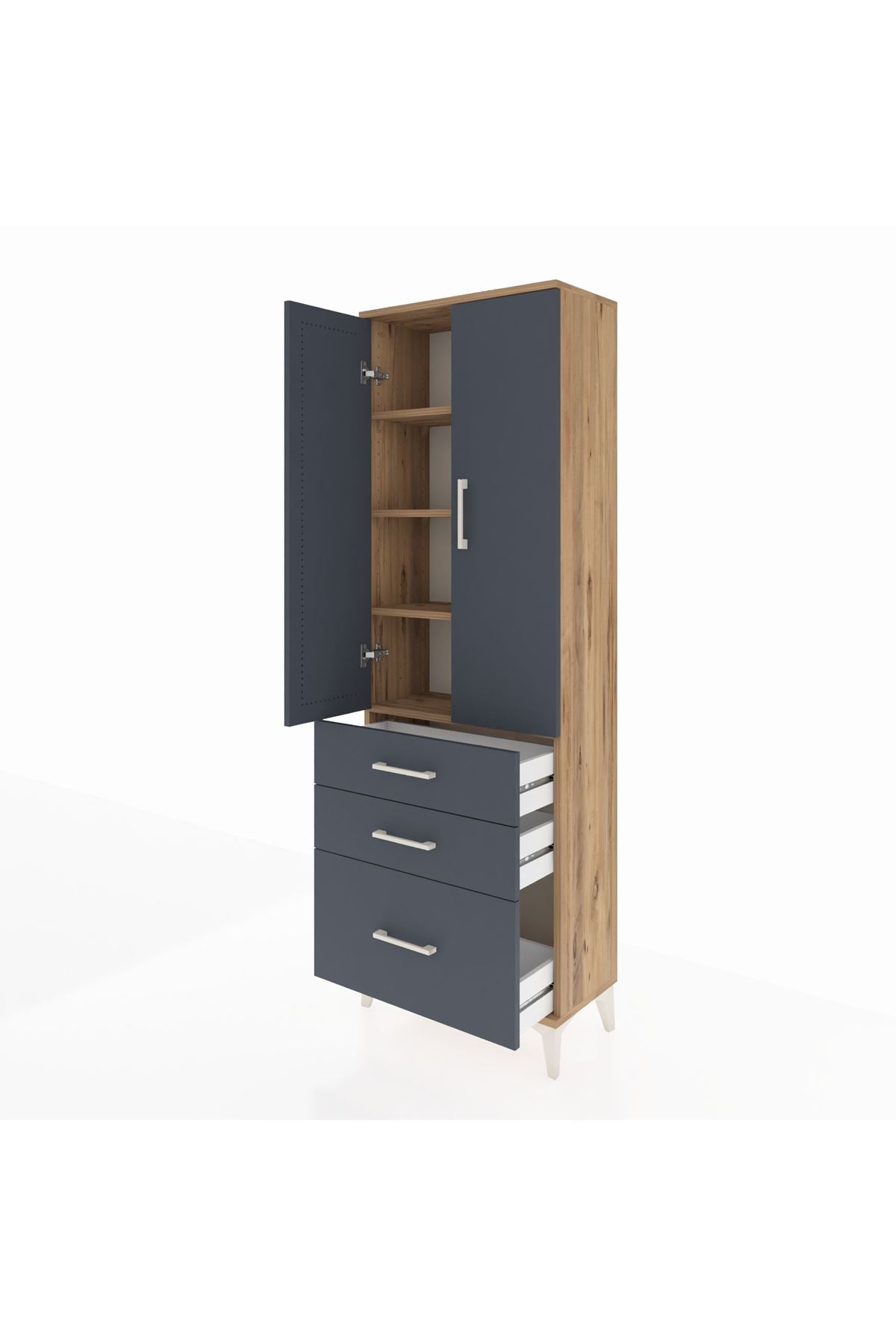 Arges Dolap 4 Raflı 3 Çekmeceli 2 Kapaklı 60x30x182 - S23M014V8A