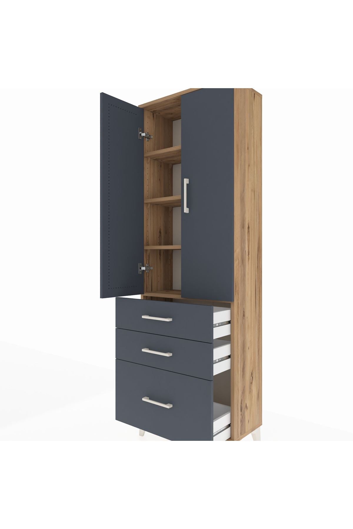 Arges Dolap 4 Raflı 3 Çekmeceli 2 Kapaklı 60x30x182 - S23M014V8A