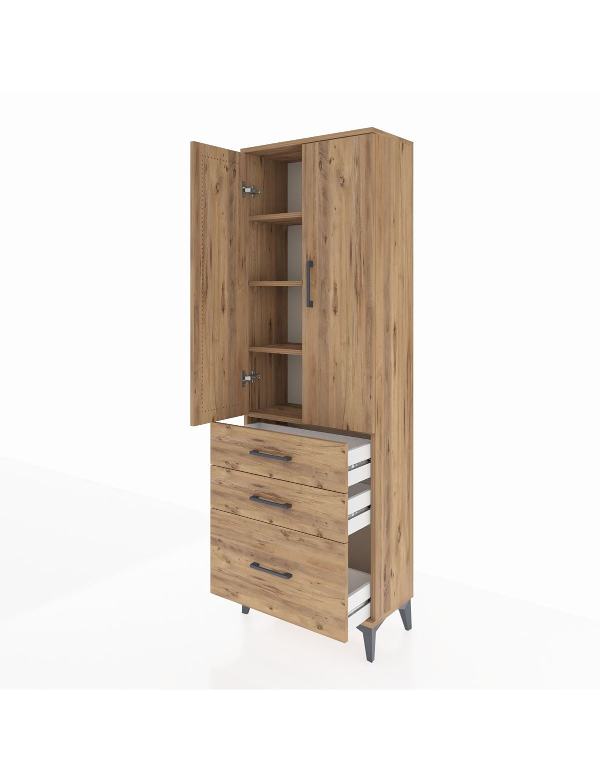 Arges Dolap 4 Raflı 3 Çekmeceli 2 Kapaklı 60x30x182 - S23M014V9A