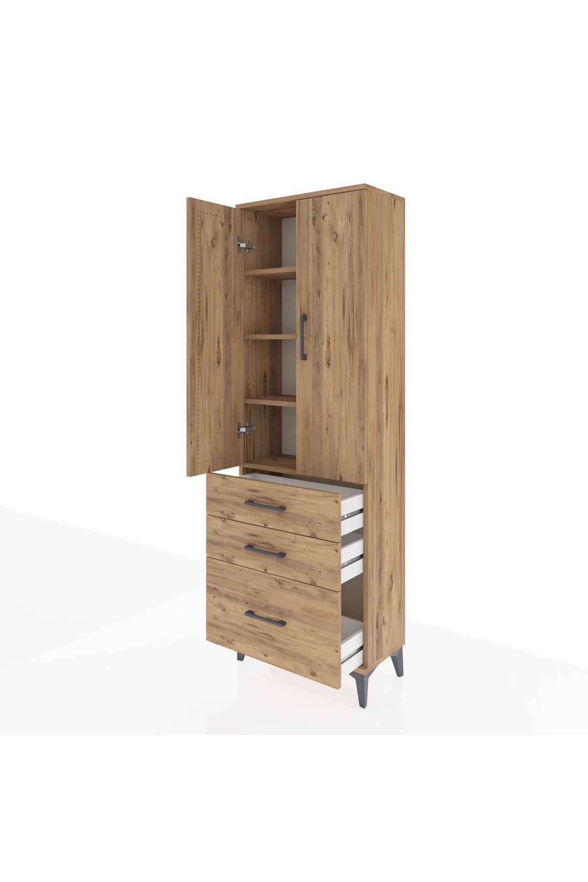 Arges Dolap 4 Raflı 3 Çekmeceli 2 Kapaklı 60x30x182 - S23M014V9A