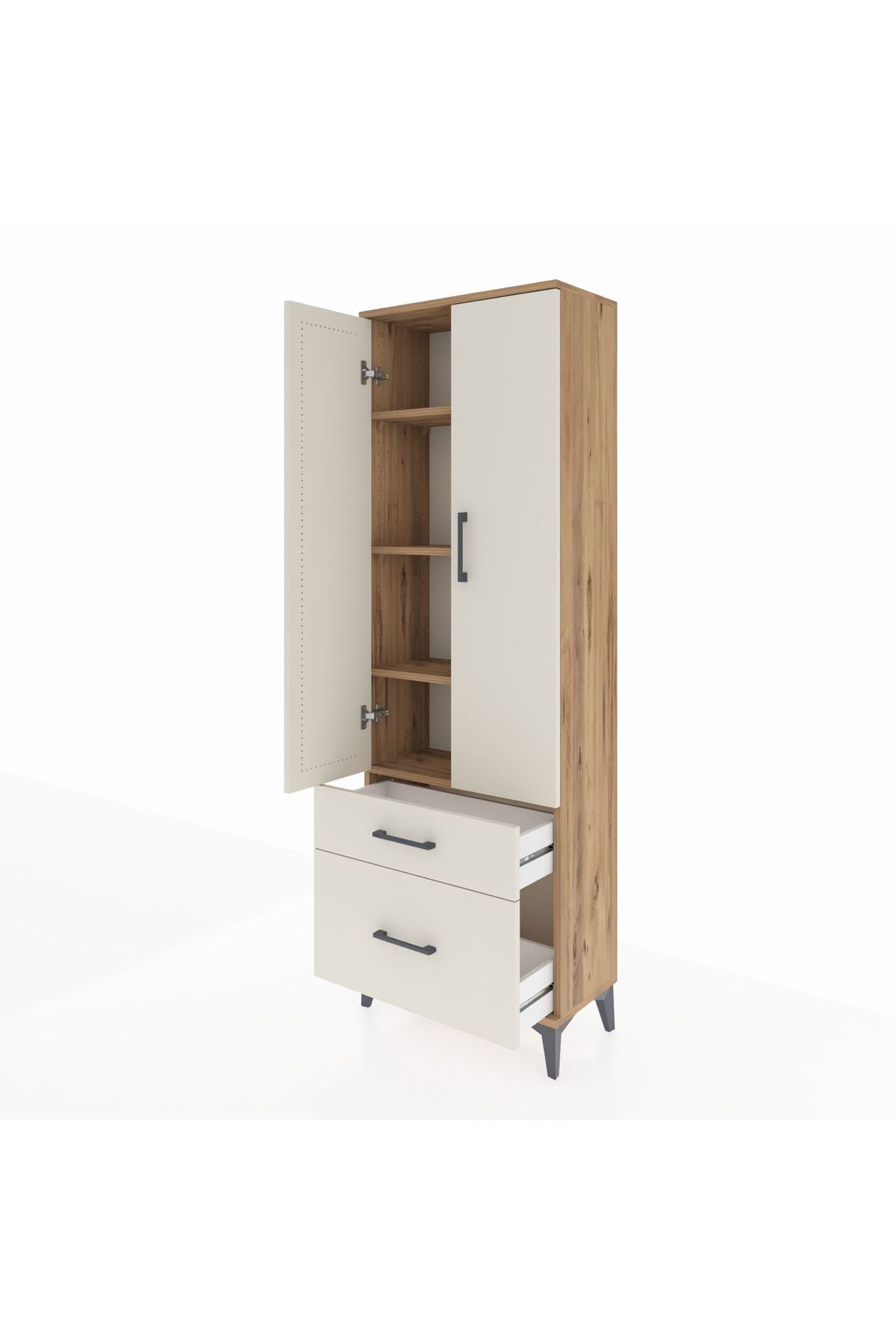 Arges Dolap 4 Raflı 2 Çekmeceli 2 Kapaklı 60x30x182 - S23M015V7A