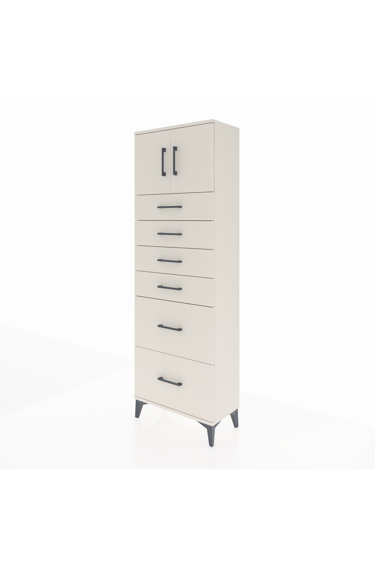 Arges Dolap Tek Raflı 6 Çekmeceli 2 Kapaklı 60x30x182 - S23M017V1A