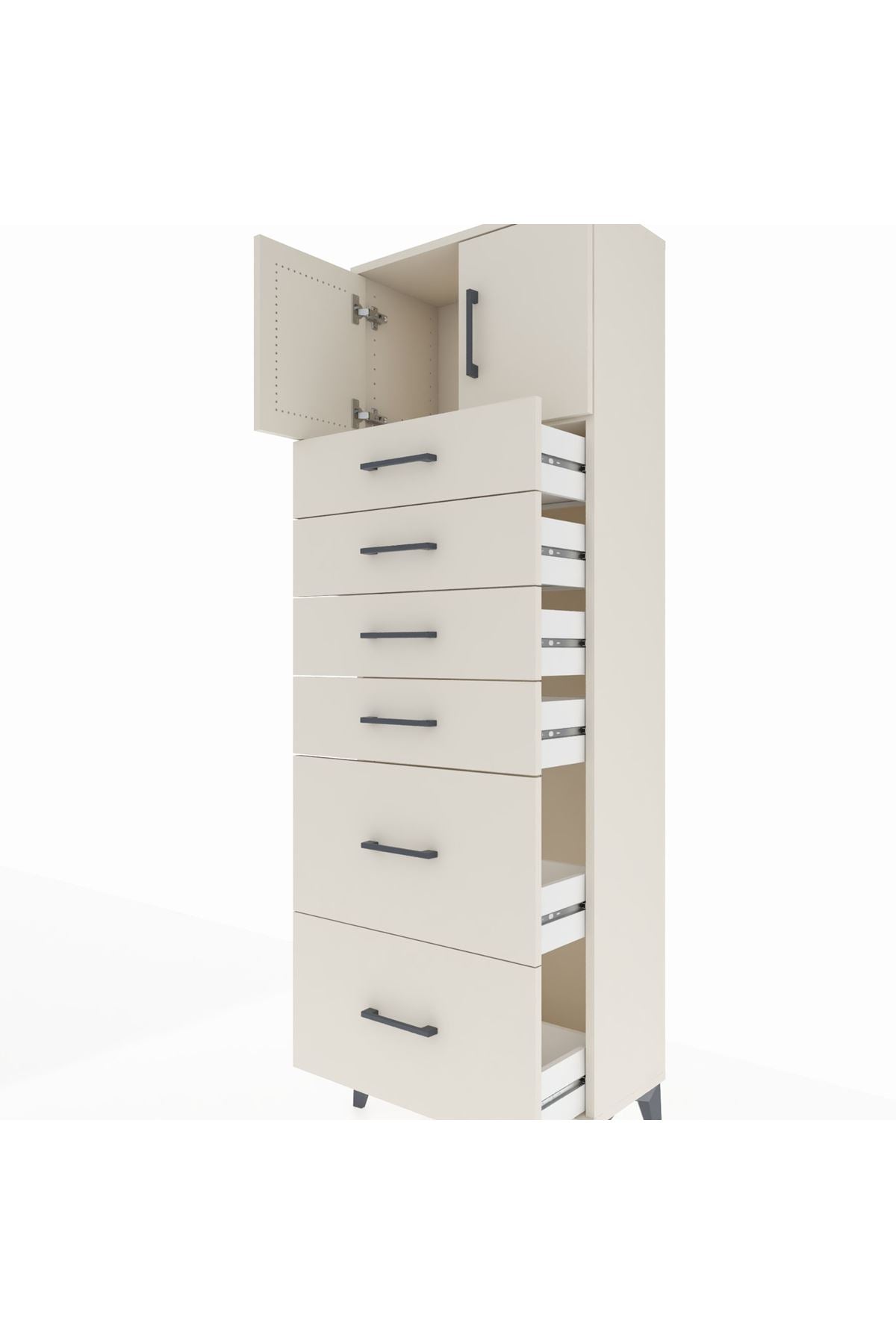 Arges Dolap Tek Raflı 6 Çekmeceli 2 Kapaklı 60x30x182 - S23M017V1A